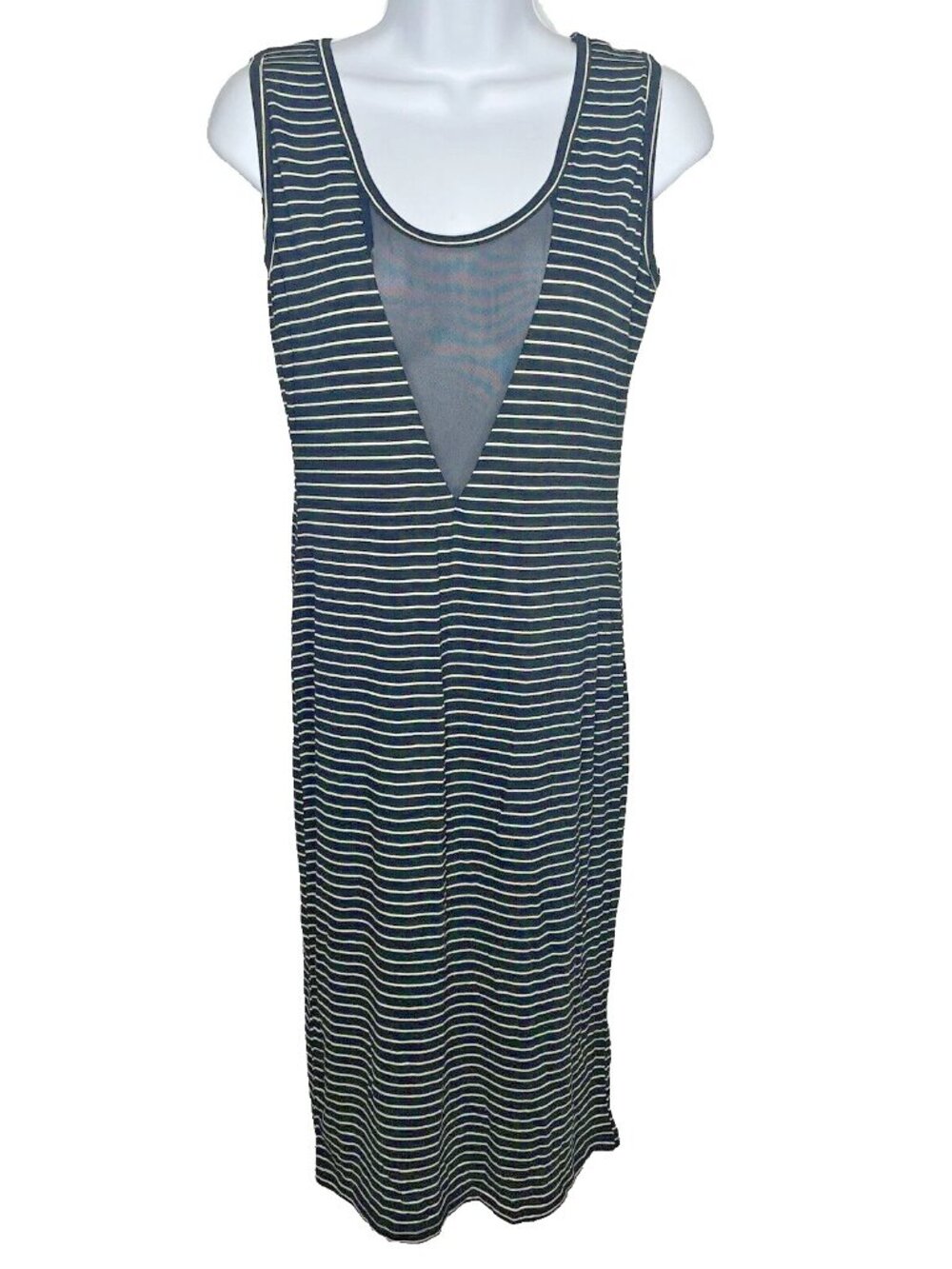 Switchblade Stiletto Vamp Bodycon Dress Size L Black White Striped Jersey Mesh